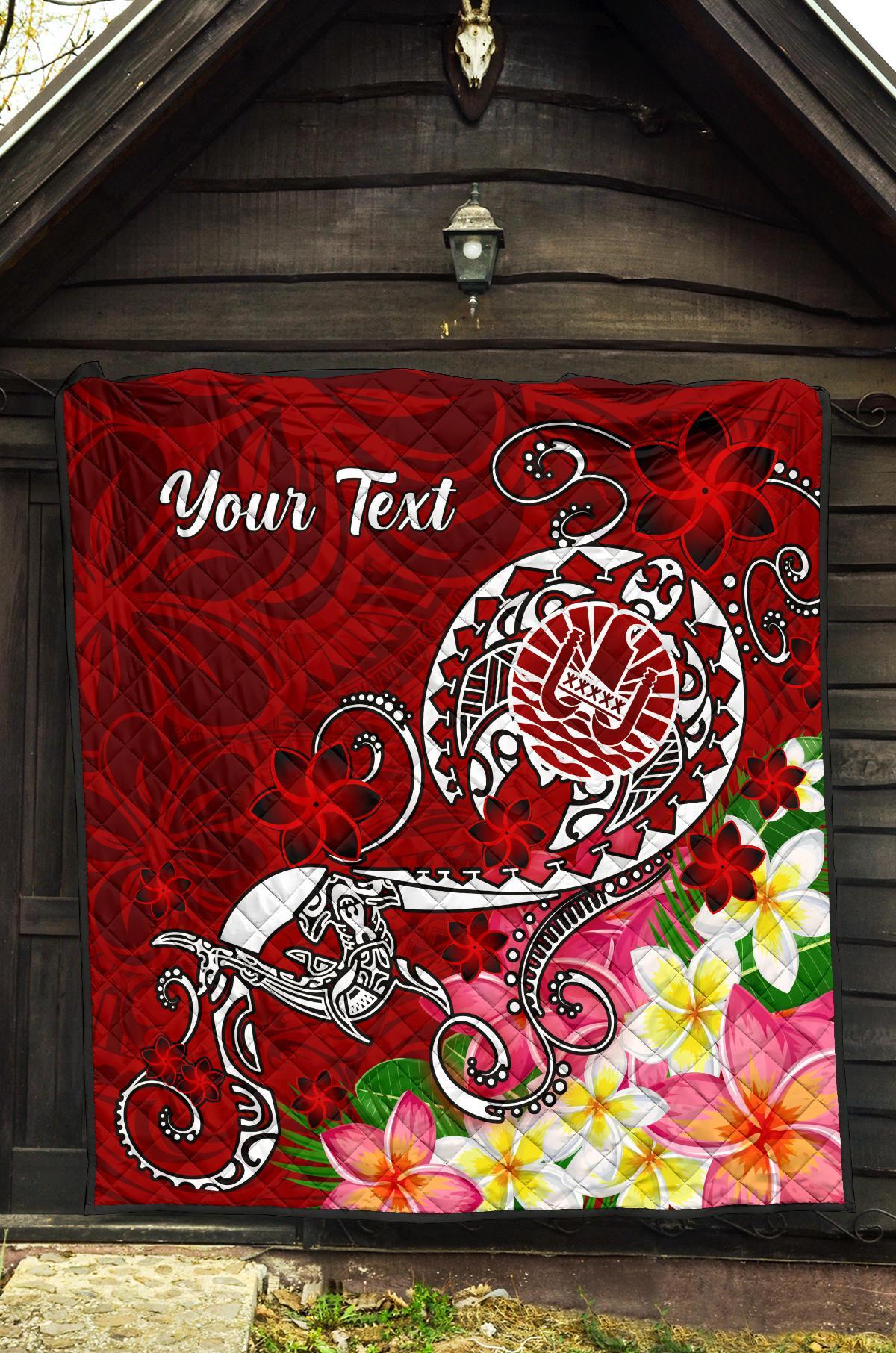 Tahiti Custom Personalised Premium Quilt - Turtle Plumeria (Red) - Polynesian Pride