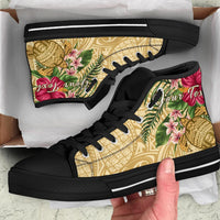 hawaiiHigh Top Shoe - Turtle High Top Shoe Strong Pattern Hibiscus Plumeria AH - Polynesian Pride
