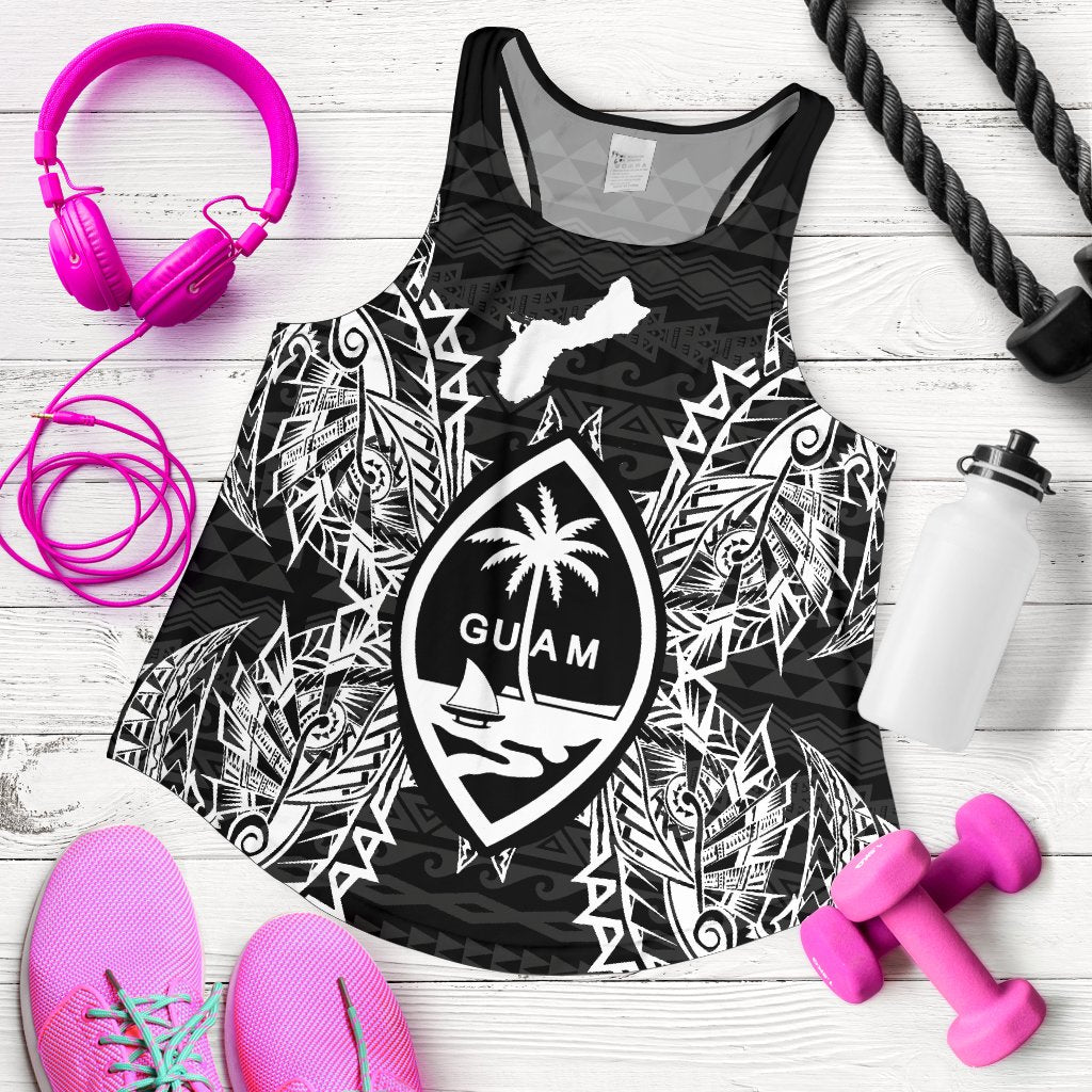 Guam Polynesian Women Tank Top Map Black - Polynesian Pride