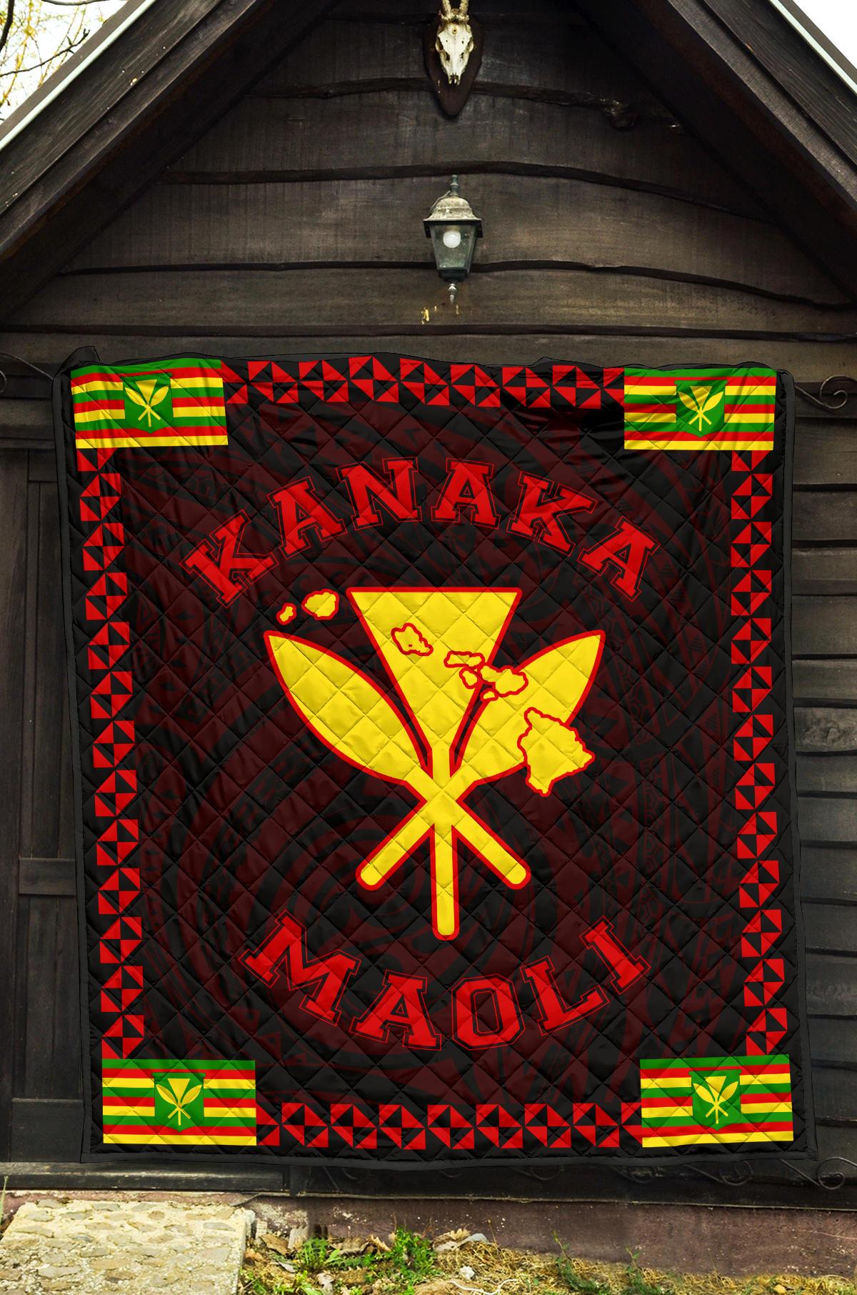 Kanaka Maoli Flag Polynesian Premium Quilt Red - Love Style - Polynesian Pride