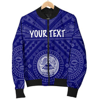 American Samoa Personalised Men's Bomber Jacket - Seal In Polynesian Tattoo Style ( Blue) - Polynesian Pride