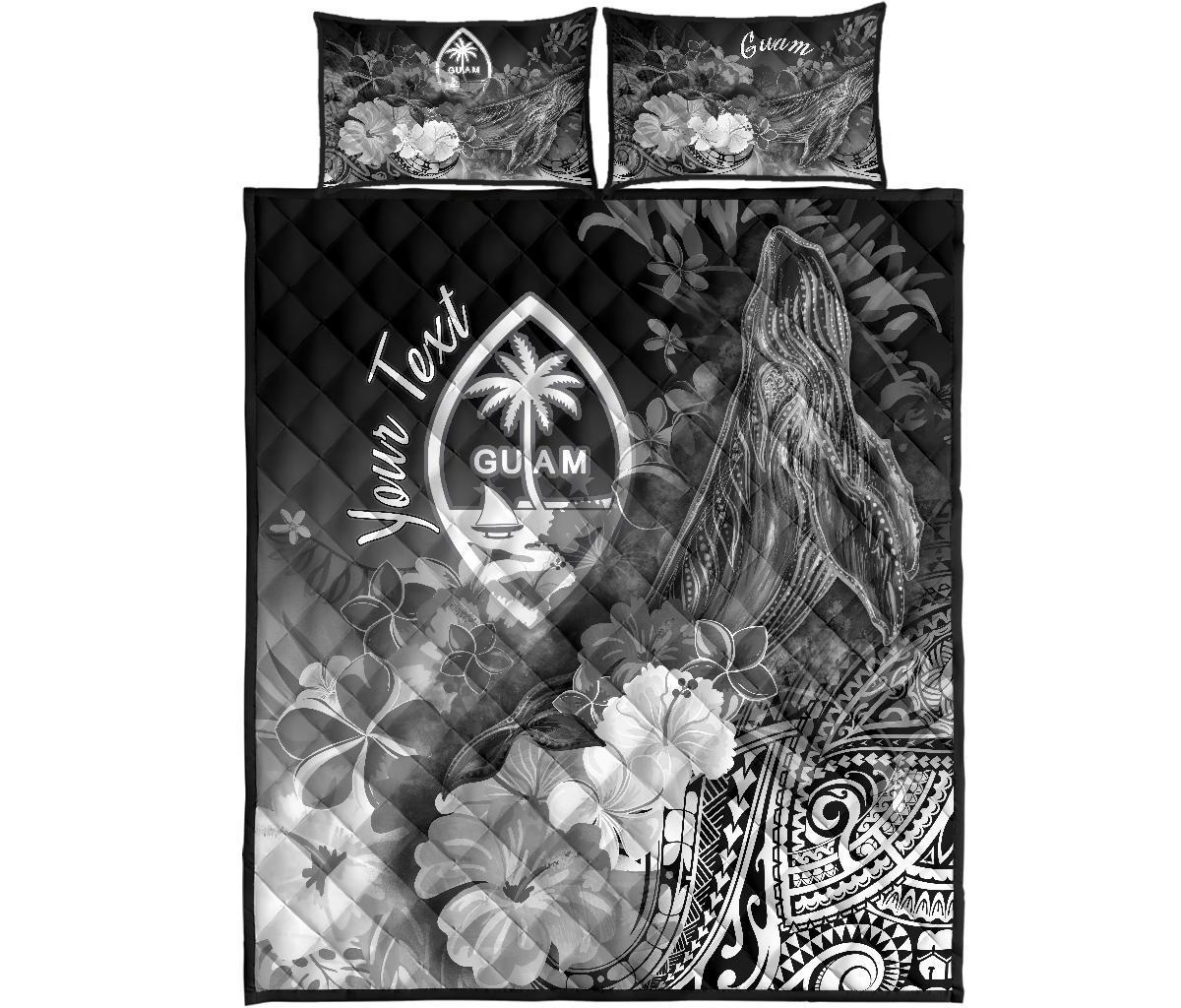 Guam Custom Personalised Quilt Bed Set - Humpback Whale with Tropical Flowers (White) - Polynesian Pride