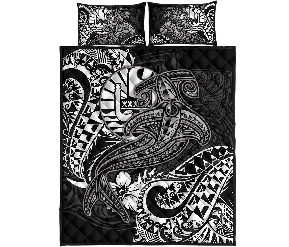 Tahiti Quilt Bed Set - White Shark Polynesian Tattoo - Polynesian Pride