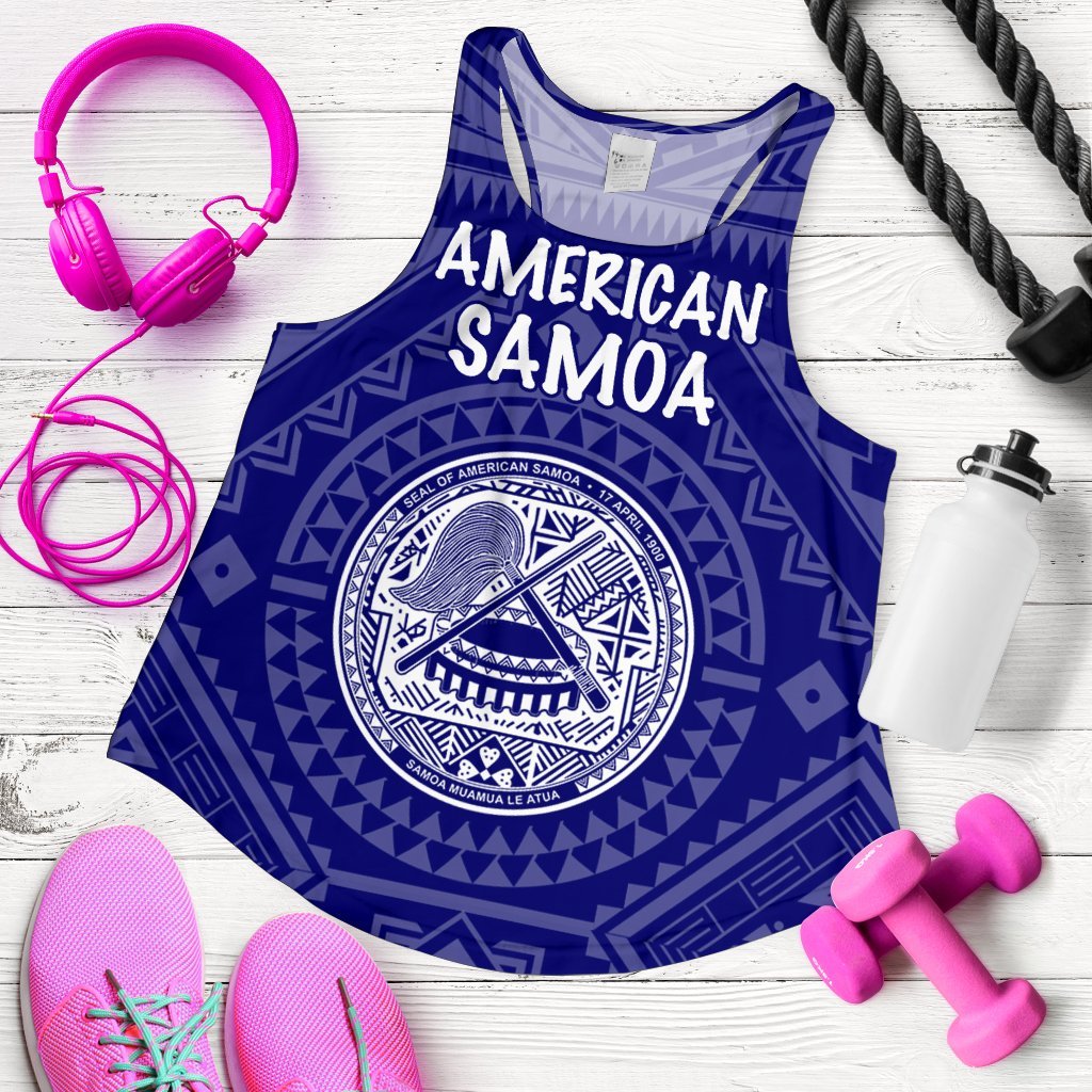 American Samoa Women's Racerback Tank - Seal In Polynesian Tattoo Style ( Blue) Blue - Polynesian Pride