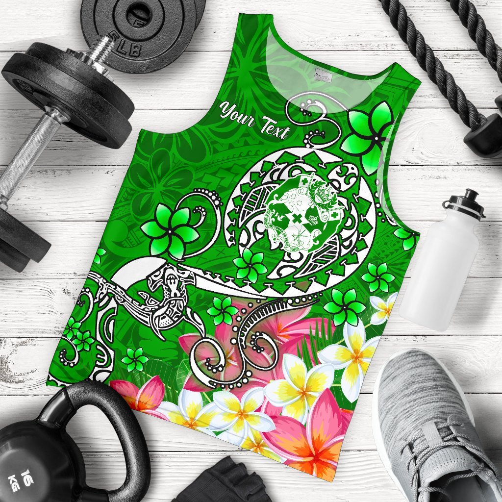 Tonga Custom Personalised Men's Tank Top - Turtle Plumeria (Green) Green - Polynesian Pride