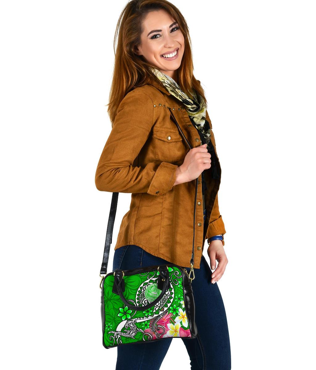 American Samoa Polynesian Shoulder Handbag - Turtle Plumeria (Green) - Polynesian Pride