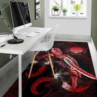 CNMI Polynesian Area Rugs - Turtle With Blooming Hibiscus Red - Polynesian Pride
