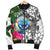 Federated States of Micronesia Men's Bomber Jacket White - Turtle Plumeria Banana Leaf - Polynesian Pride