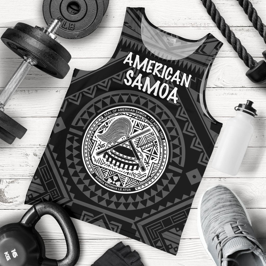American Samoa Men's Tank Top - Seal In Polynesian Tattoo Style ( Black) Black - Polynesian Pride