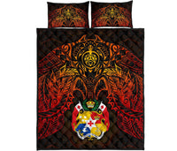 Tonga Polynesian Quilt Bed Set - Tonga Coat Of Arms & Red Manta Ray Turtle - Polynesian Pride