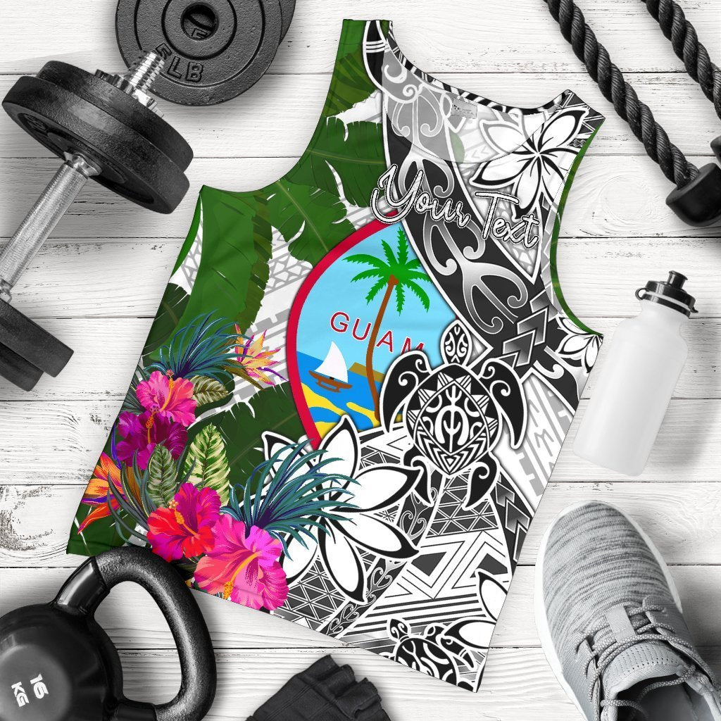 Guam Custom Personalised Men's Tank Top White - Turtle Plumeria Banana Leaf White - Polynesian Pride