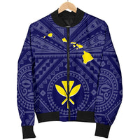 Hawaii Men's Bomber Jacket - Hawaii Kanaka Maoli And Map ( Blue) - Polynesian Pride