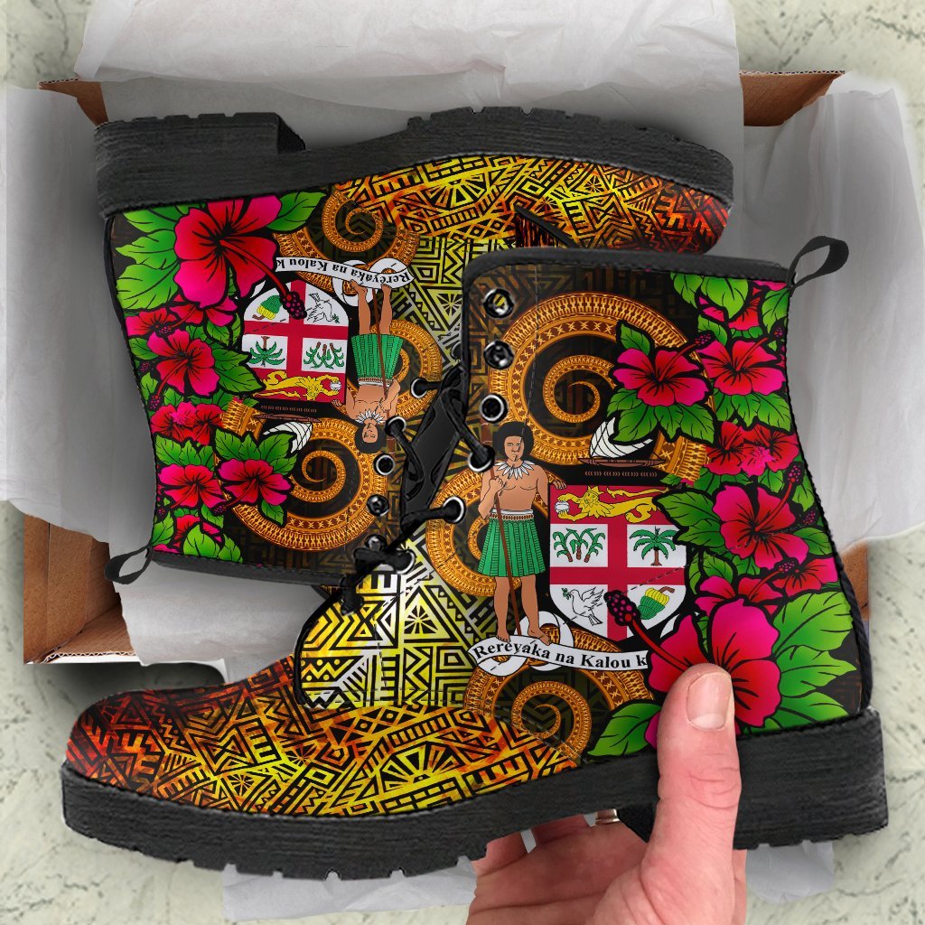 Fiji Polynesian Leather Boots - Hibiscus Vintage Orange - Polynesian Pride