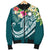 Marshall Islands Polynesian Men's Bomber Jacket - Summer Plumeria (Turquoise) - Polynesian Pride