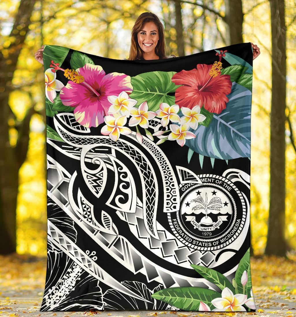 FSM Polynesian Premium Blanket - Summer Plumeria (Black) - Polynesian Pride