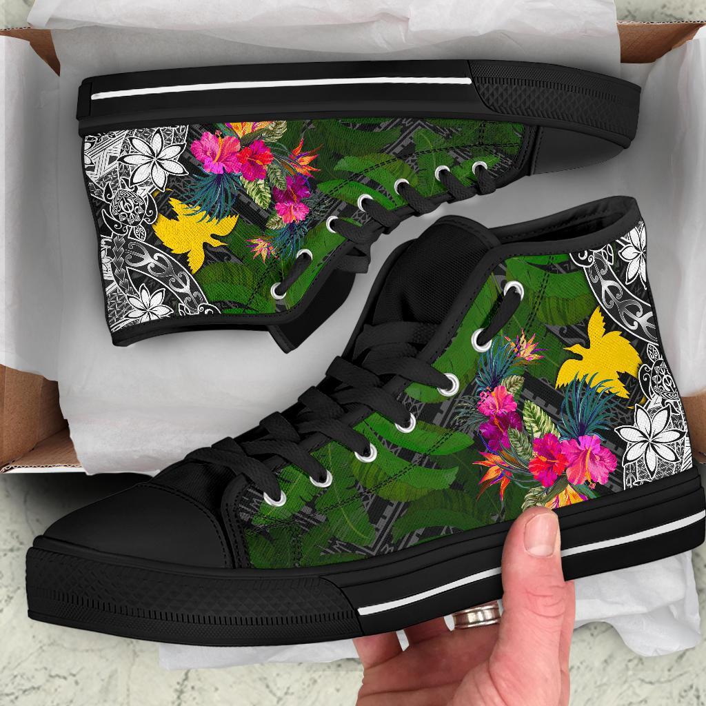 Papua New Guinea High Top Shoes - Turtle Plumeria Banana Leaf - Polynesian Pride