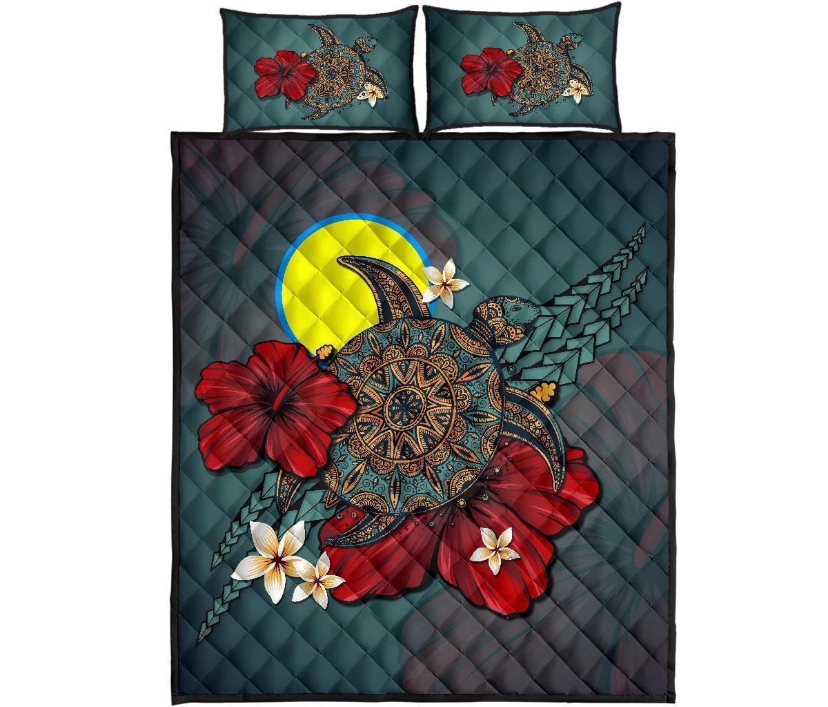 Palau Quilt Bed Set - Blue Turtle Tribal Blue - Polynesian Pride
