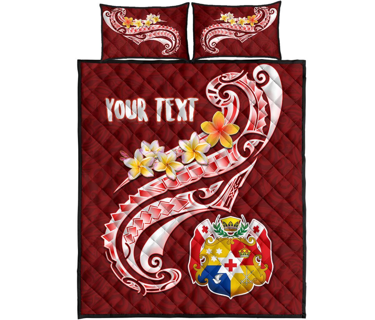 Tonga Personalised Quilt Bed Set - Tonga Coat Of Arms With Polynesian Patterns - Polynesian Pride