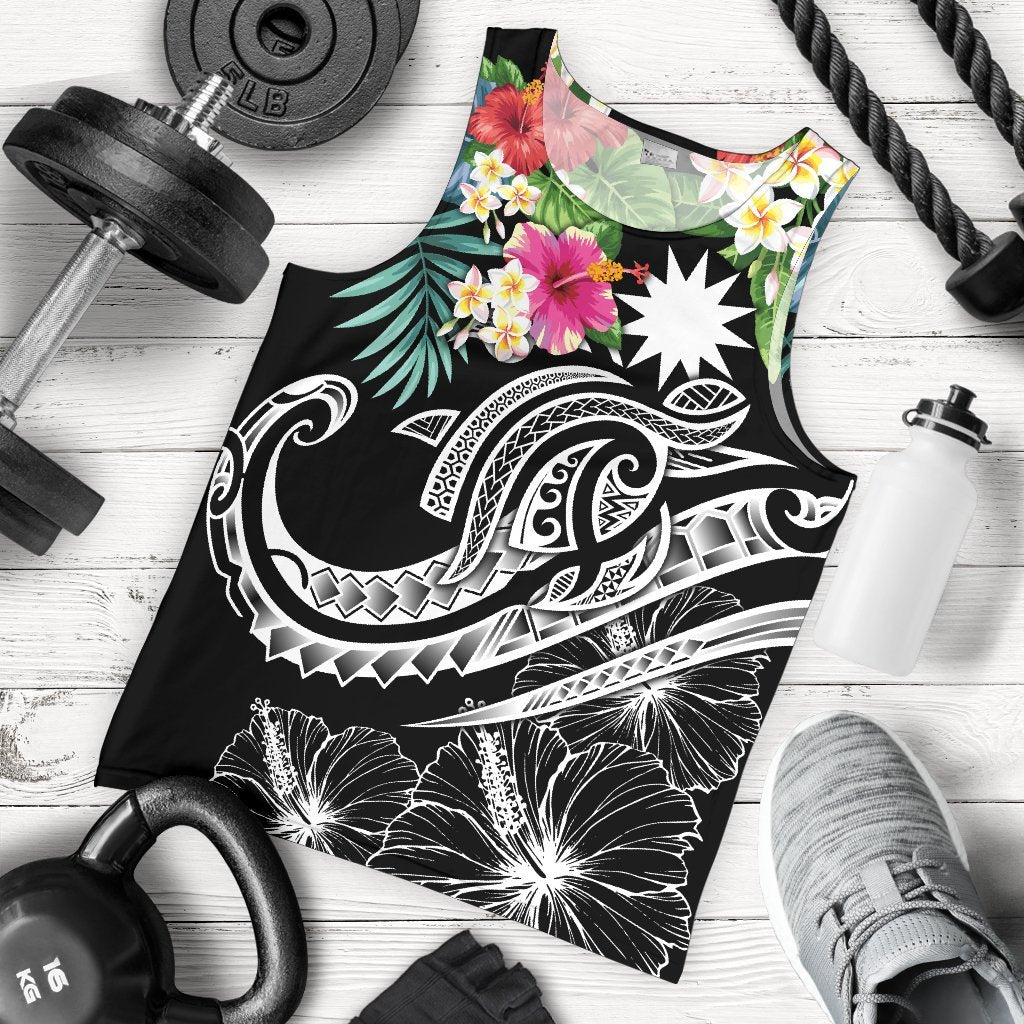 Nauru Polynesian Men's Tank Top - Summer Plumeria (Black) Black - Polynesian Pride