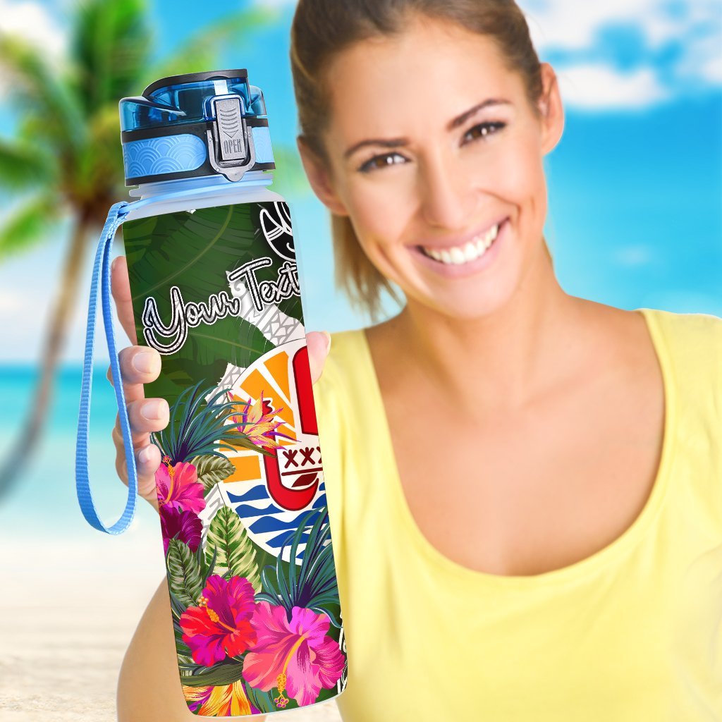 Tahiti Custom Personalised Hydro Tracking Bottle White - Turtle Plumeria Banana Leaf - Polynesian Pride