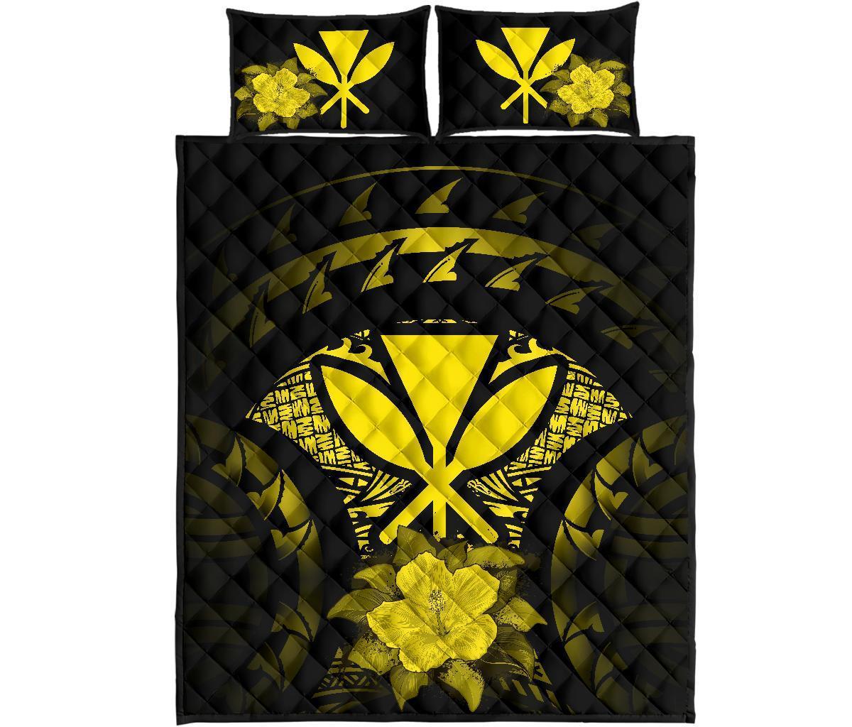 Kanaka Maoli (Hawaii) Polynesian Quilt Bed Set Hibiscus Yellow - Polynesian Pride