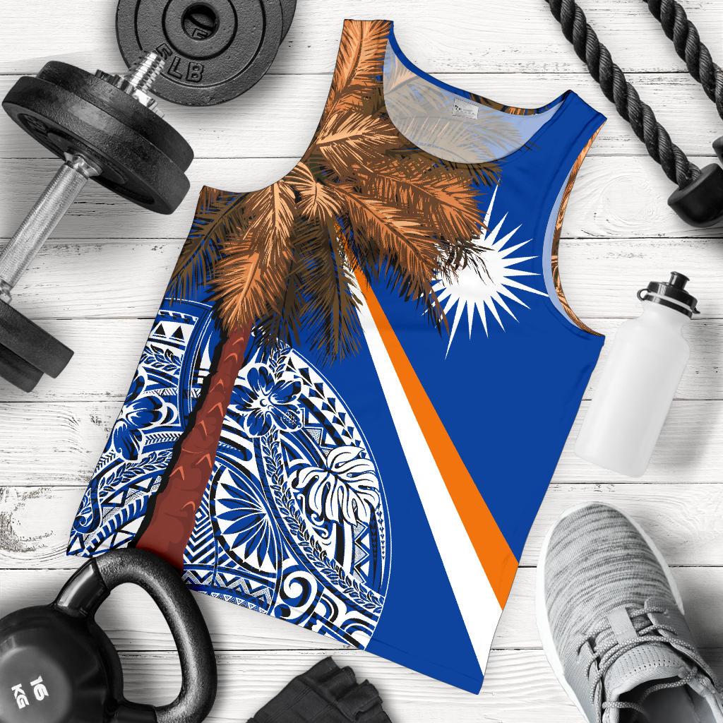 Marshall Islands Polynesian Men's Tank Top - Palm Tree Blue - Polynesian Pride