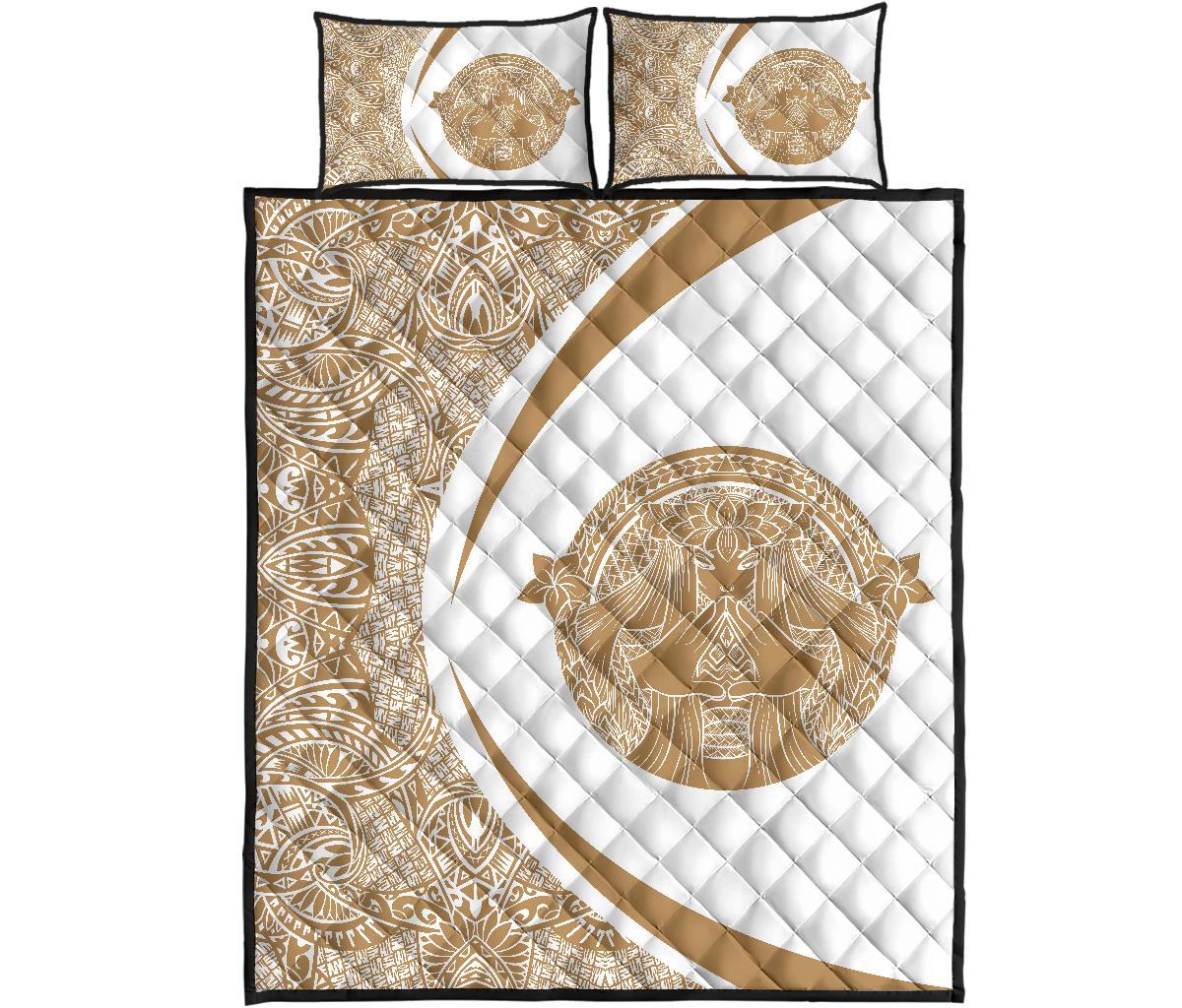 Hawaii Polynesian Pele Mauna Kea Quilt Bed Set Circle Style Gold & White Gold - Polynesian Pride