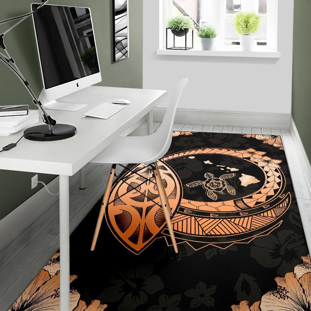 Hawaii Turtle Hibiscus Corner Map Polynesian Area Rug AH - Polynesian Pride