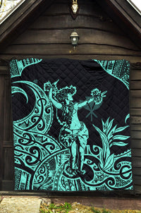 Polynesian Hawaii Premium Quilt - Hula Girl Neon Blue - Polynesian Pride