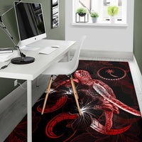 Chuuk Polynesian Area Rugs - Turtle With Blooming Hibiscus Red - Polynesian Pride