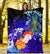 Samoa Premium Blanket - Humpback Whale with Tropical Flowers (Blue) - Polynesian Pride