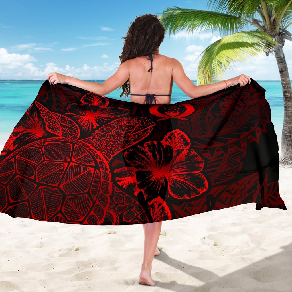 Pohnpei Sarong - Turtle Hibiscus Pattern Red - Polynesian Pride