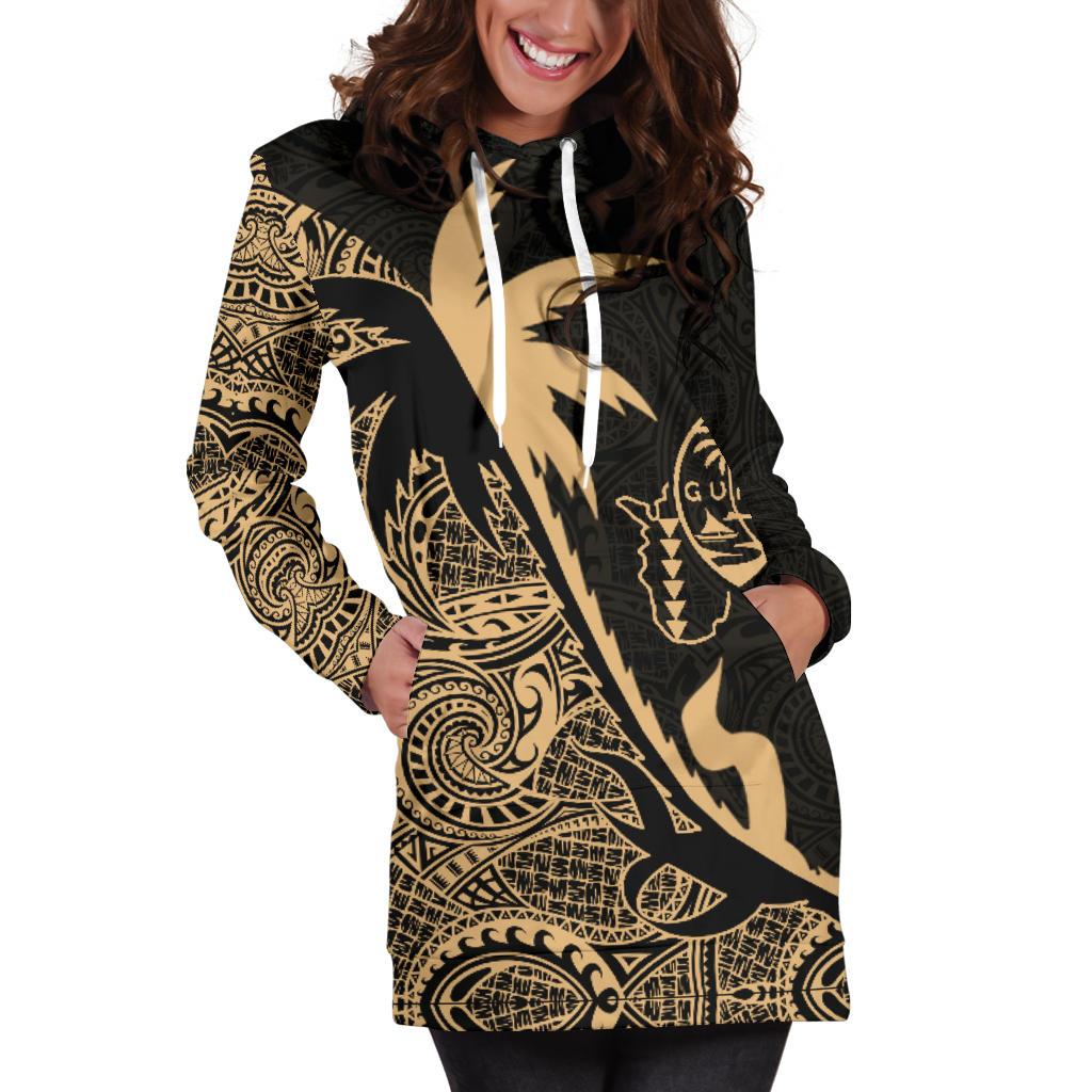 Guam Hoodie Dress - Guam Flag Coconut Tree Gold K4 - Polynesian Pride