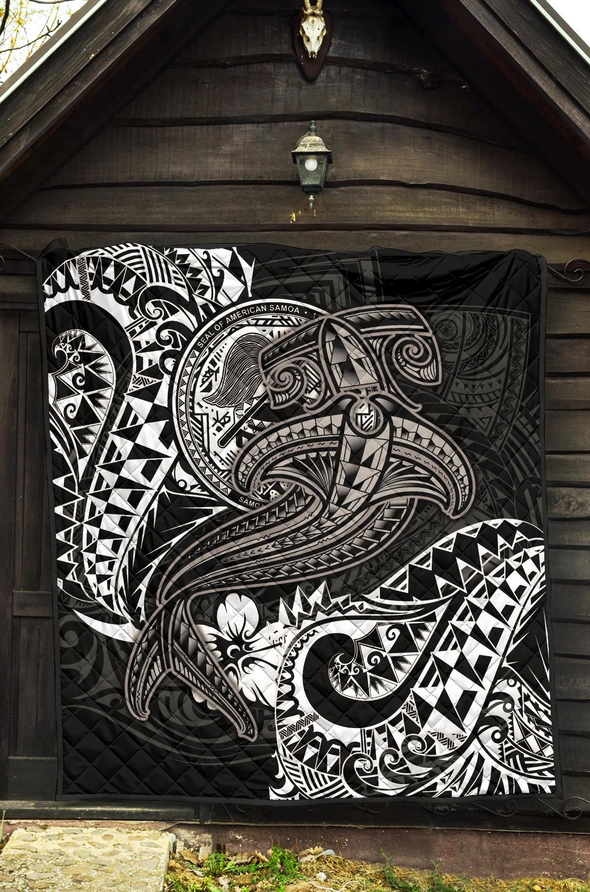 American Samoa Premium Quilt - White Shark Polynesian Tattoo - Polynesian Pride
