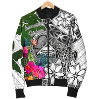 American Samoa Men's Bomber Jacket White - Turtle Plumeria Banana Leaf - Polynesian Pride