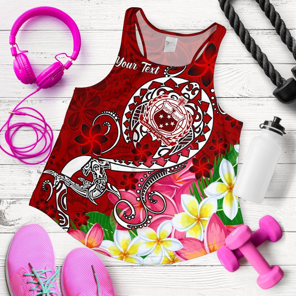 Samoa Custom Personalised Women's Racerback Tank - Turtle Plumeria (Red) Red - Polynesian Pride