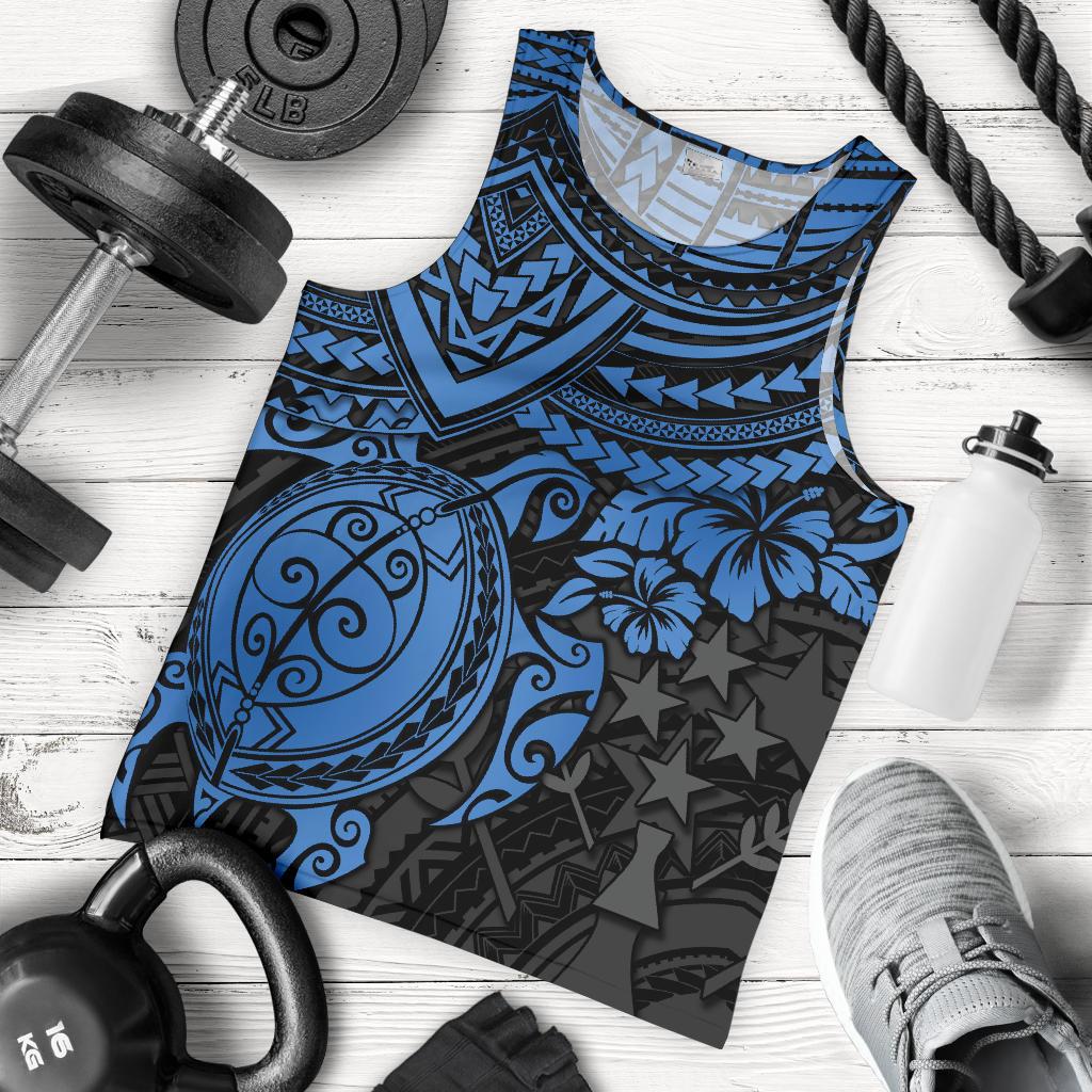 Kosrae Polynesian Tank Top (Men) - Blue Turtle Blue - Polynesian Pride