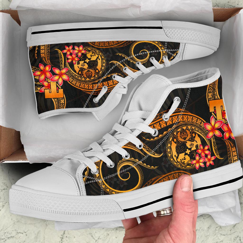 Tonga Polynesian High Top Shoes - Gold Plumeria - Polynesian Pride