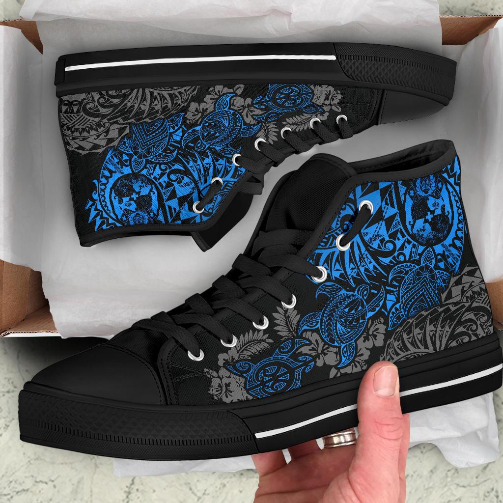 Tonga Polynesian High Top Shoes - Blue Turtle Flowing - Polynesian Pride