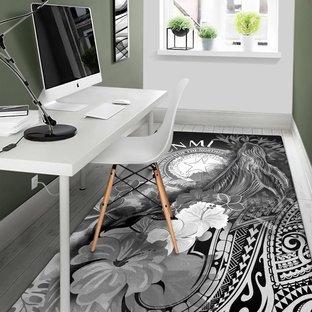 CNMI Area Rug - Humpback Whale with Tropical Flowers (White) - Polynesian Pride