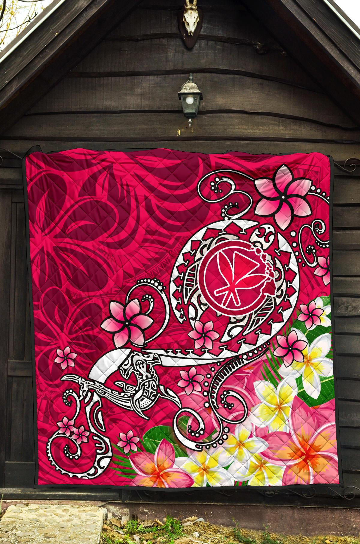 Hawaii Premium Quilt - Turtle Plumeria Polynesian Tattoo Pink Color - Polynesian Pride