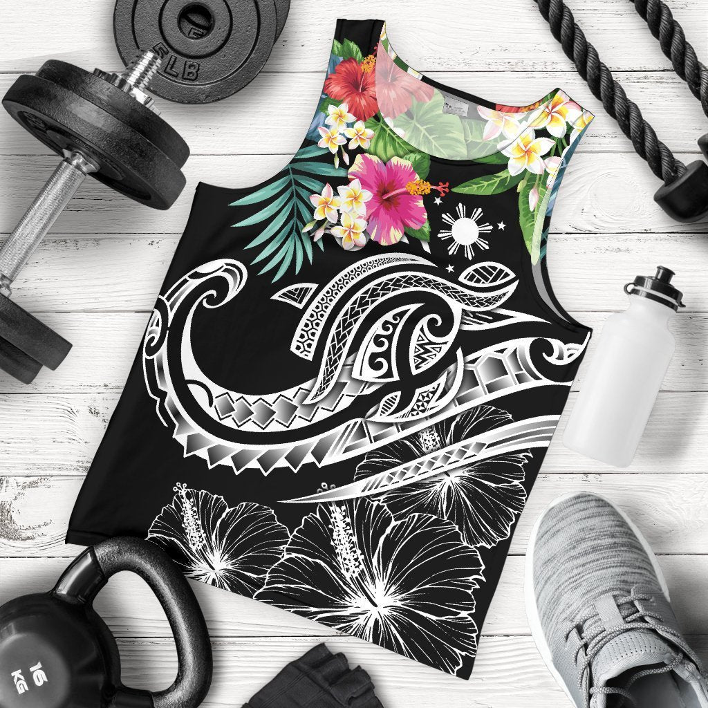 The Philippines Men's Tank Top - Summer Plumeria (Black) Black - Polynesian Pride