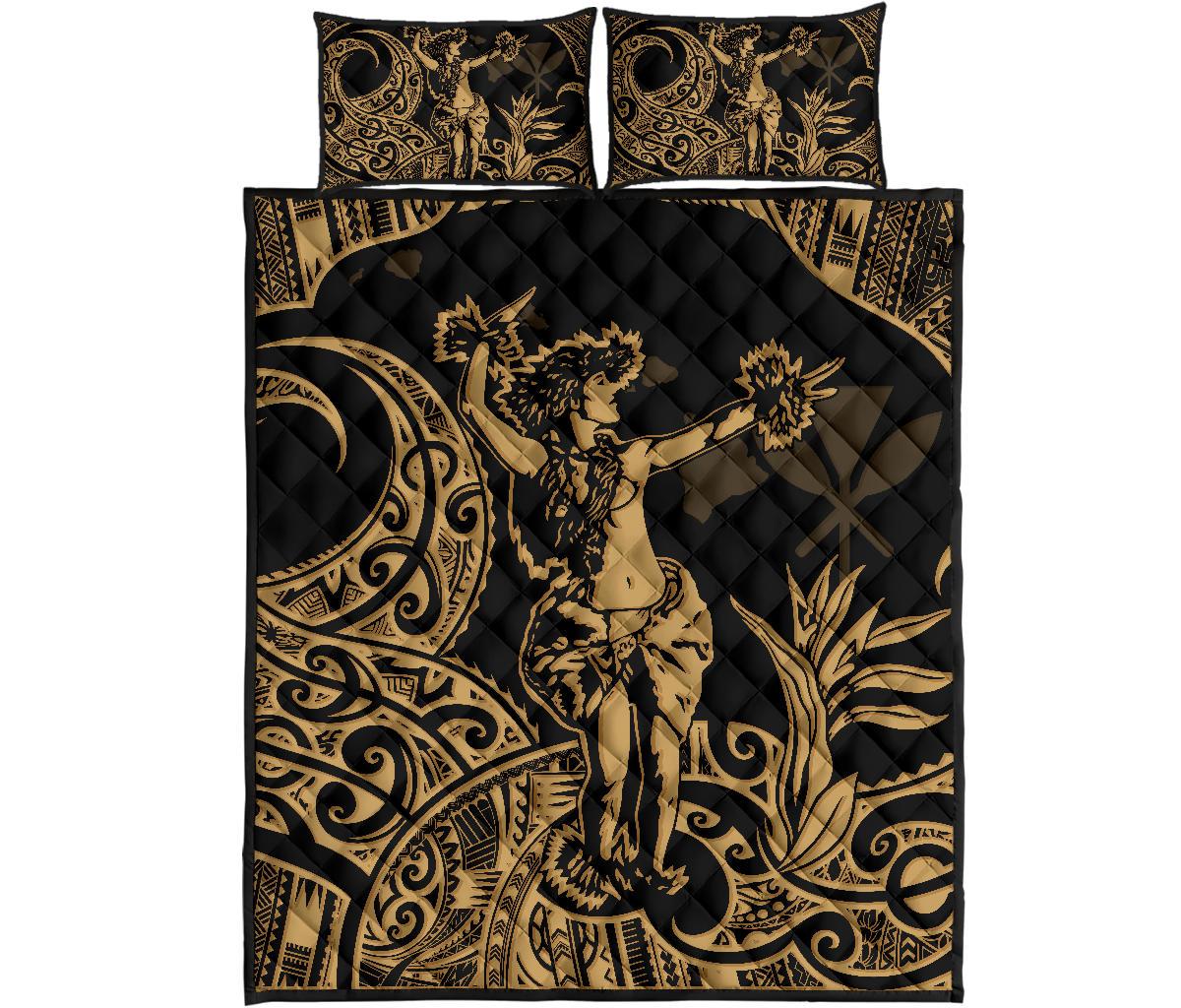 Hawaii Polynesian Quilt Bed Set - Hula Girl Gold - Polynesian Pride