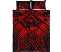 Guam Polynesian Quilt Bed Set - Red Guam Coat Of Arms Polynesian Tattoo - Polynesian Pride