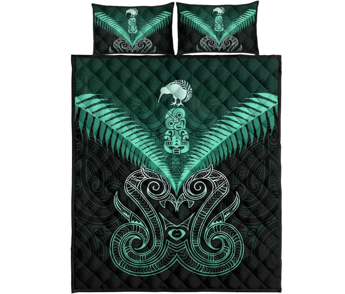 Maori Manaia New Zealand Quilt Bed Set Turquoise - Polynesian Pride