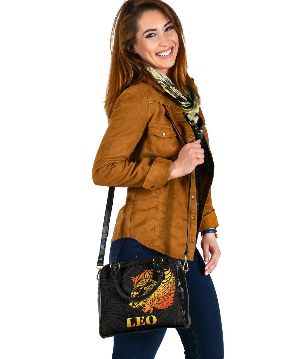 Sun In Leo Zodiac Shoulder Handbag Polynesian Tattoo Simple - Orange Black - Polynesian Pride