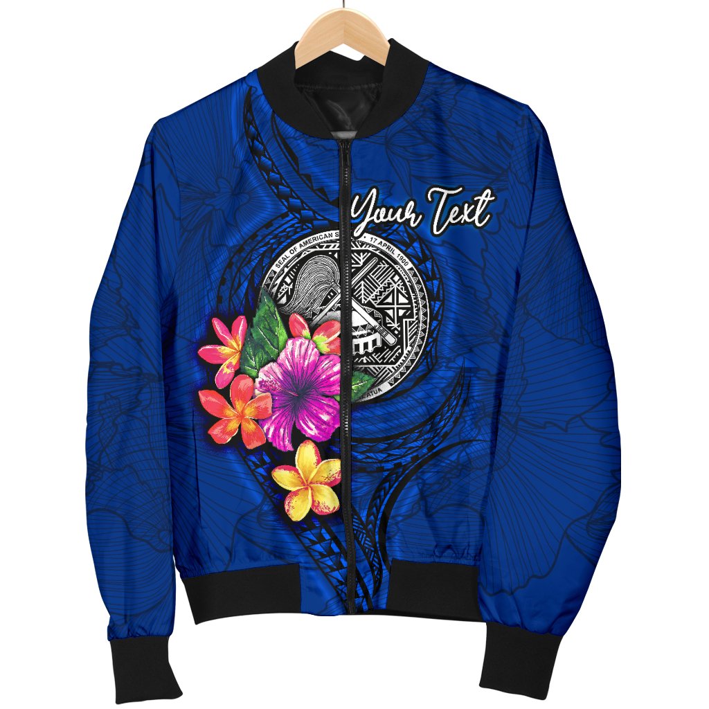 American Samoa Polynesian Custom Personalised Men's Bomber Jacket - Floral With Seal Blue - Polynesian Pride