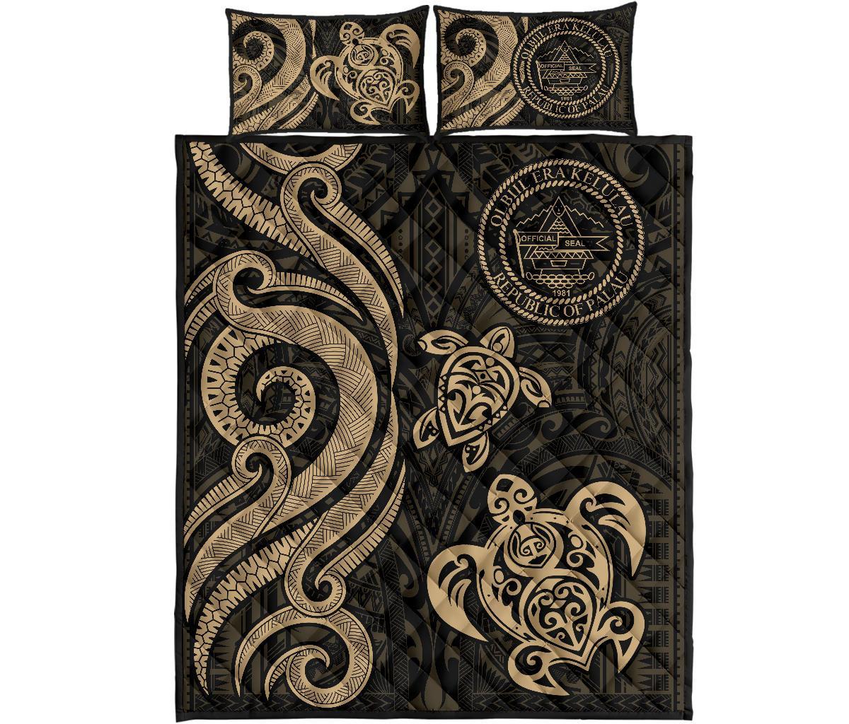 Palau Quilt Bed Set - Gold Tentacle Turtle - Polynesian Pride