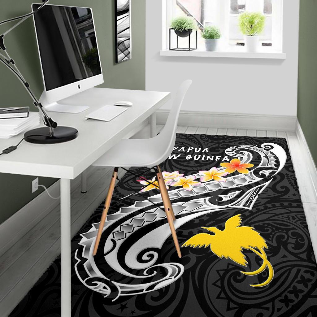 Papua New Guinea Area Rug - PNG Seal Polynesian Patterns Plumeria (Black) - Polynesian Pride