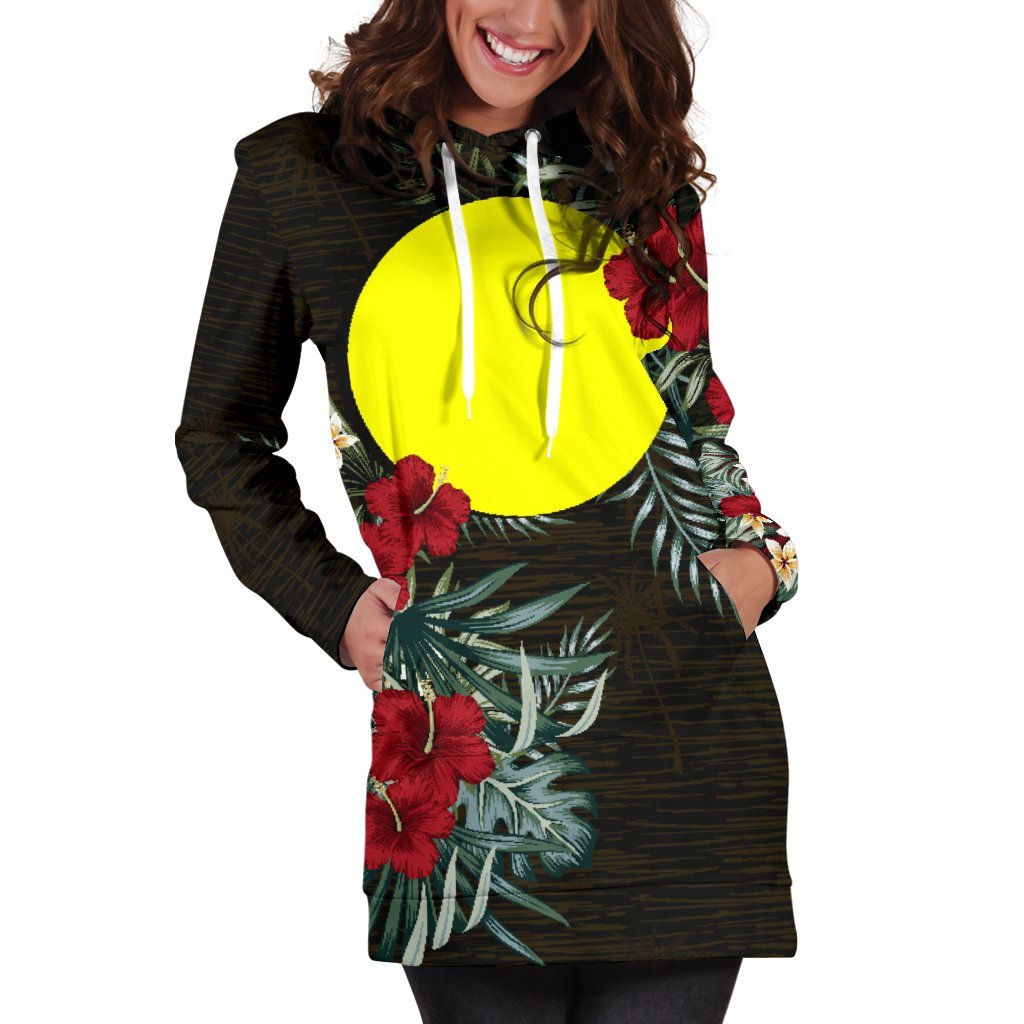 Palau Hoodie Dress - Palau Flag Hibiscus - Polynesian Pride